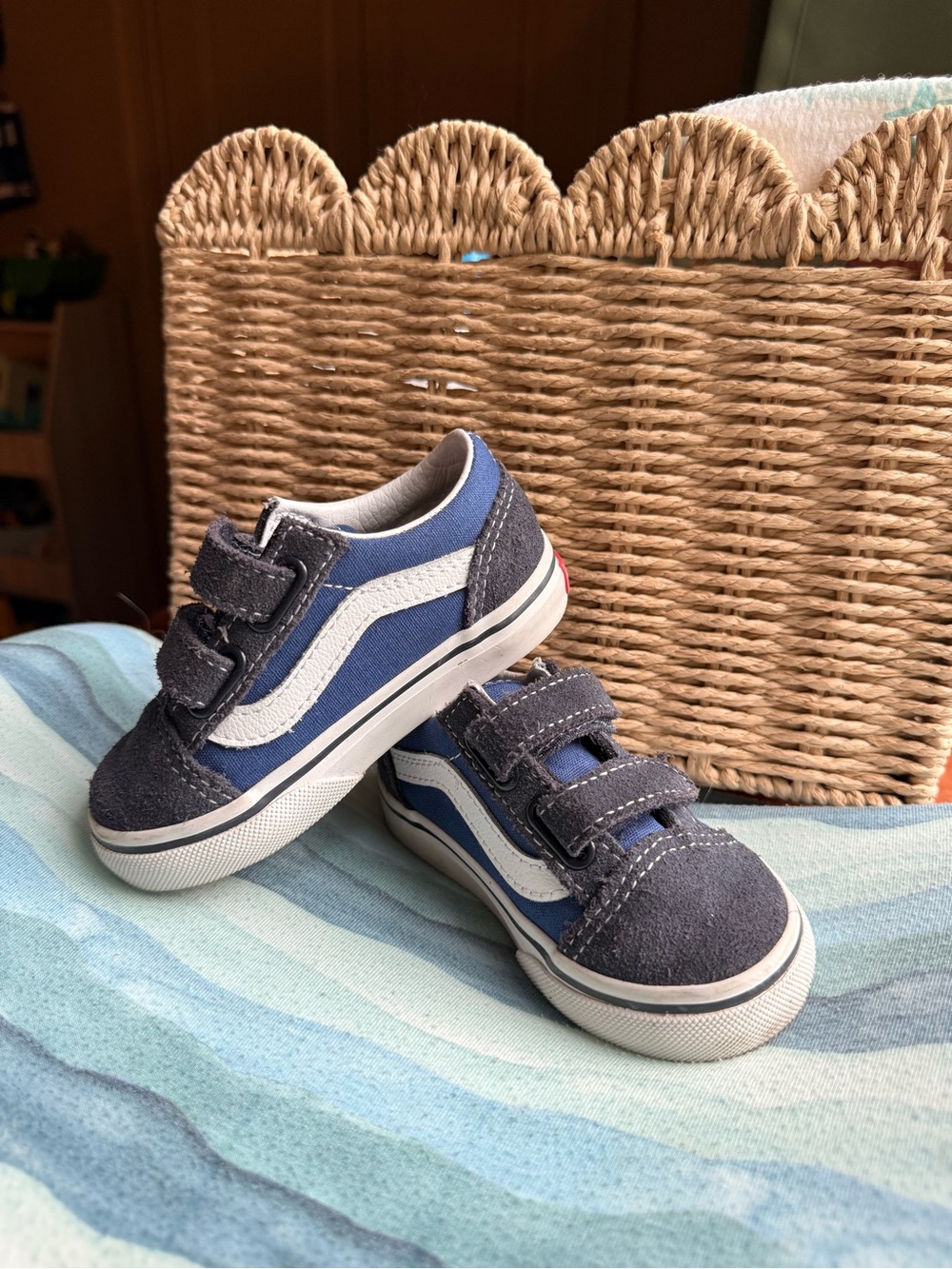Vans Kids Navy and White Velcro Skate Sneakers